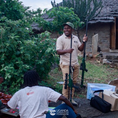 Drs Rebecca_Crispus and Nancy preparing their kits for the Kidepo Elephant collaring exercise