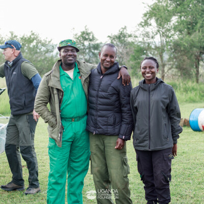Innocent Komakech having a light moment with the vets