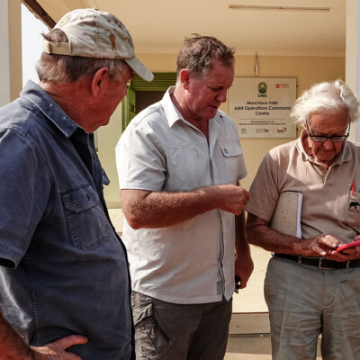 Michael Keigwin the Founder Trustee of the Uganda Conservation Foundation with Iain Douglas the Founder of Save The Elephants at the JOCC in Murchison Falls National Park